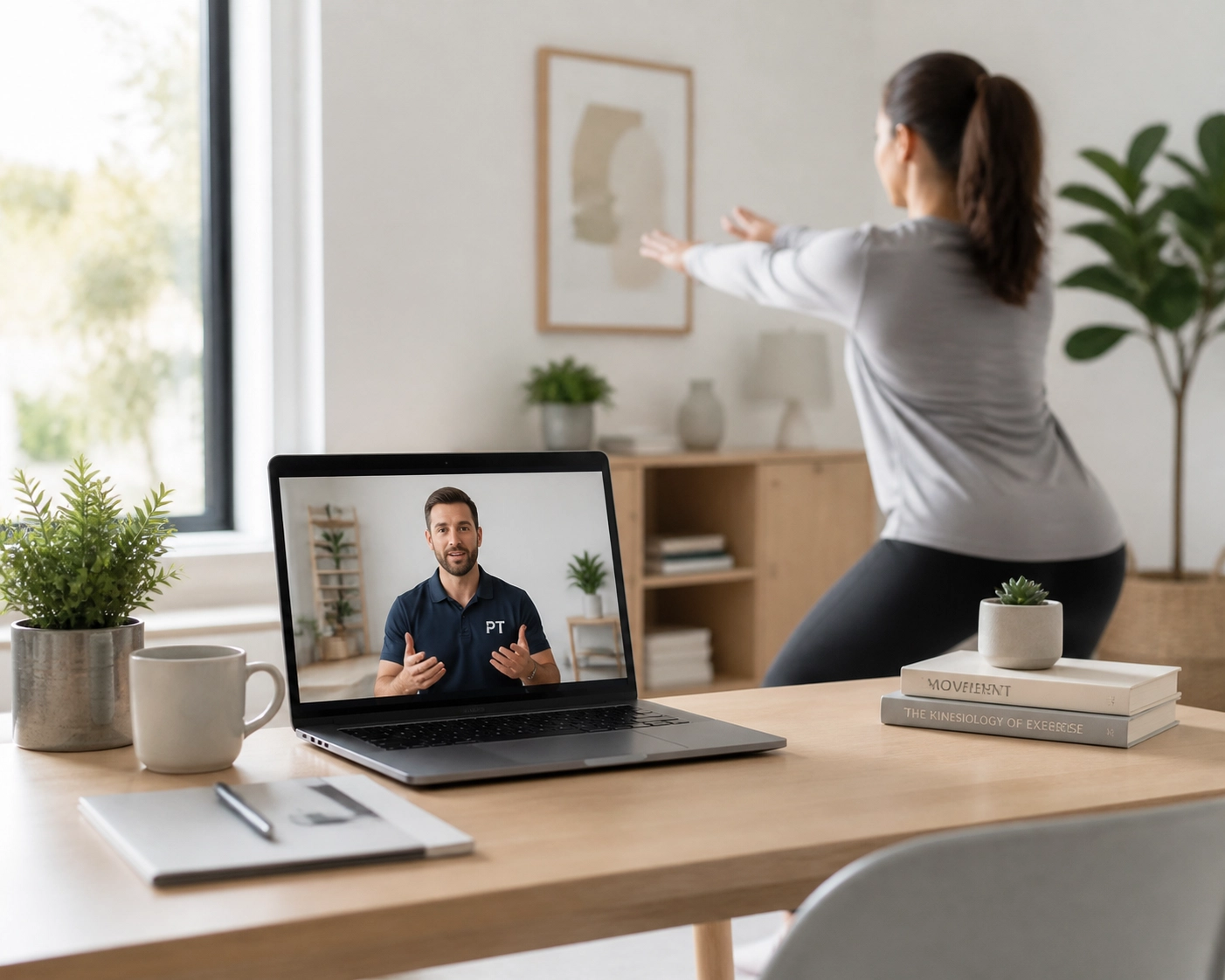 Personalized physical therapy coaching via Zoom for guided sciatica relief movements.