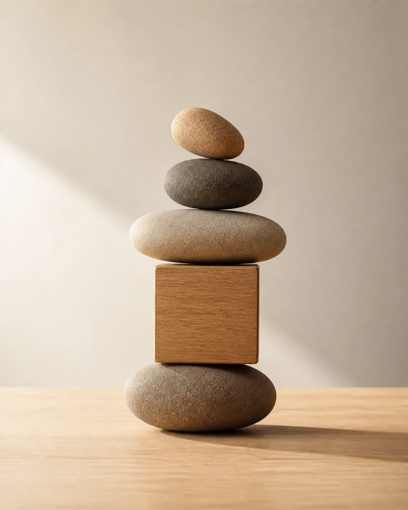 Balanced stones representing structural alignment and body balancing for long-term sciatica relief.