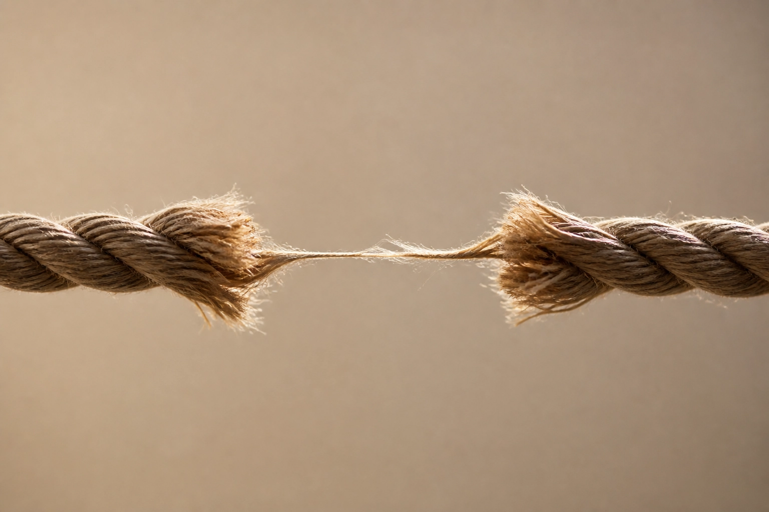 Frayed rope under tension symbolizing sciatic nerve irritation caused by aggressive stretching exercises.