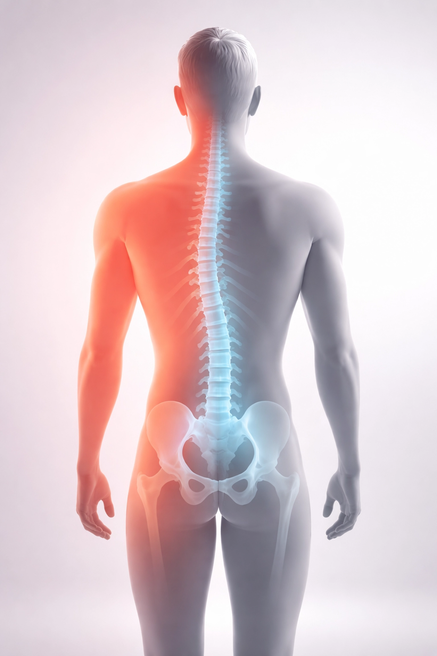 Medical illustration showing spinal imbalance contributing to sciatica symptoms in the lower back.