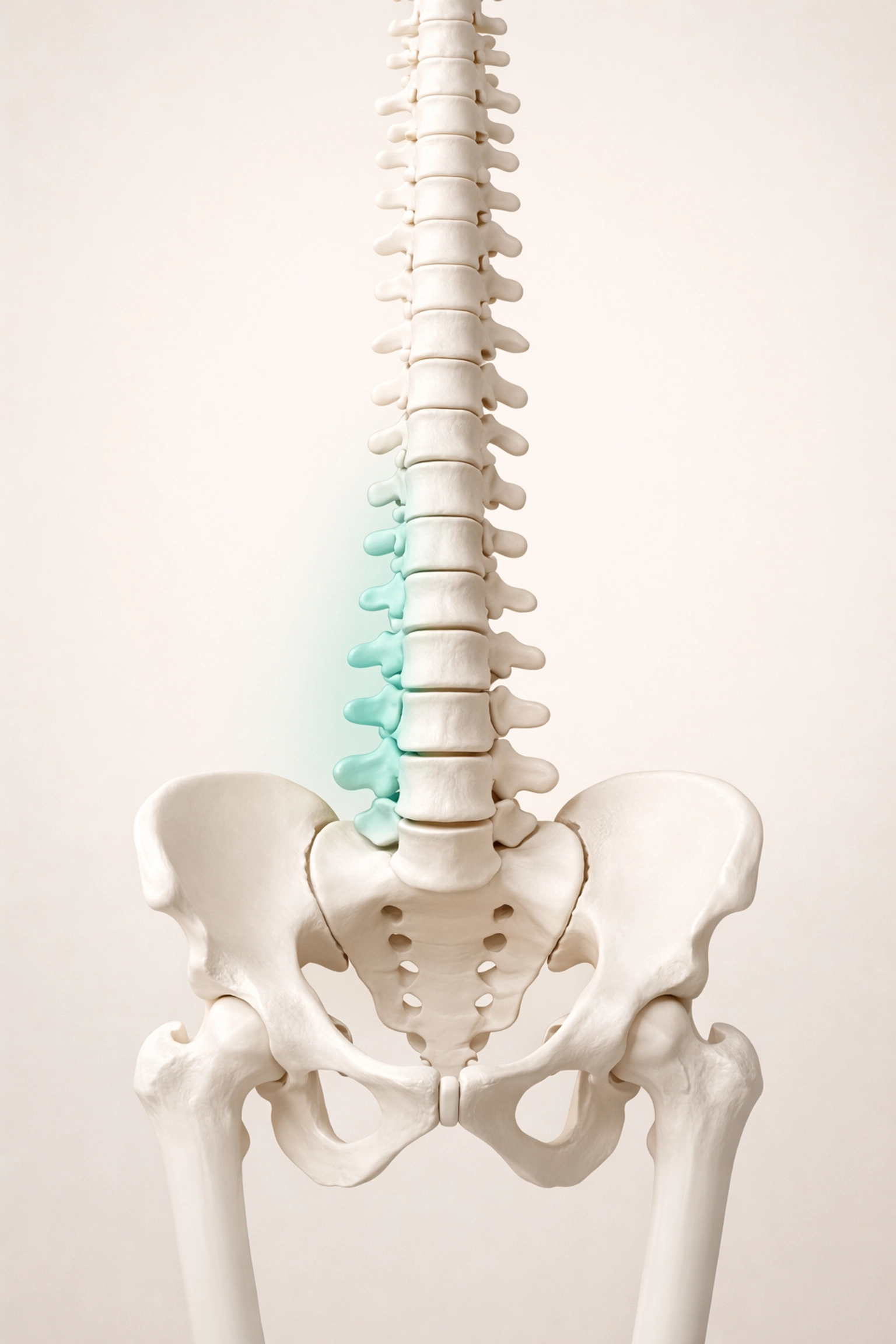 Human spine and pelvis illustration showing precise body balancing for effective, non-invasive sciatica relief.