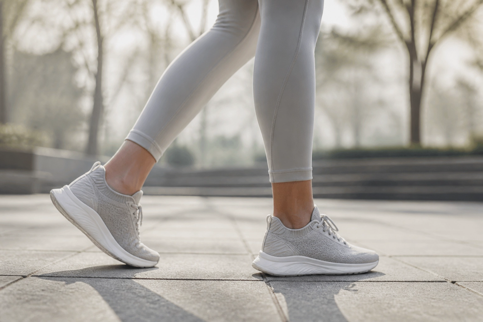 Person walking with restored mobility, moving past walking pain caused by spinal stenosis or sciatica.