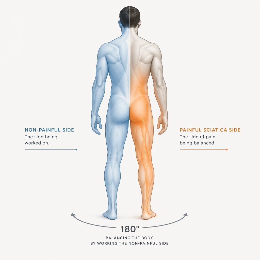 A conceptual illustration showing the focus on the non-painful side to achieve balance