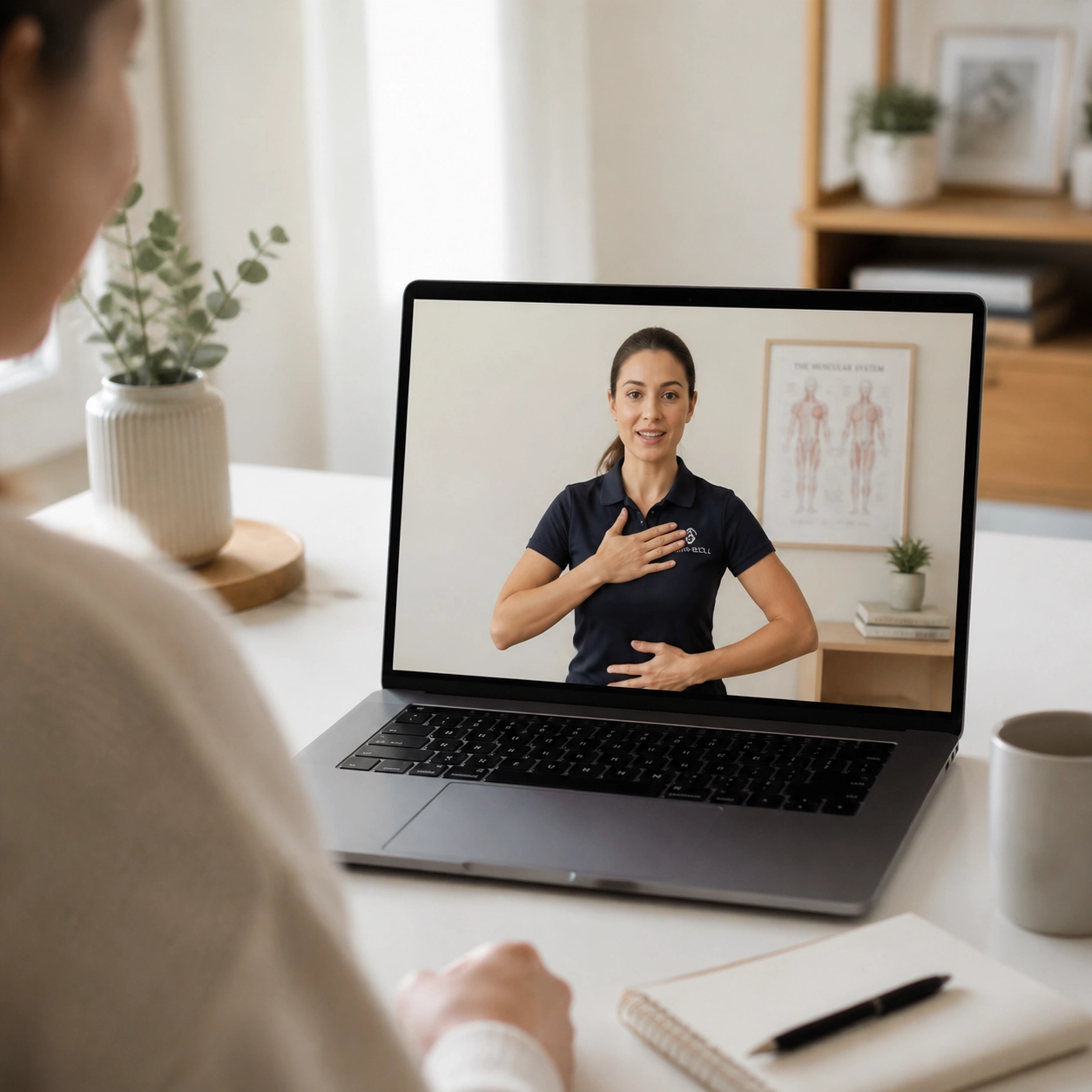 Online 1:1 video consultation for personalized sciatica relief and body balancing coaching.
