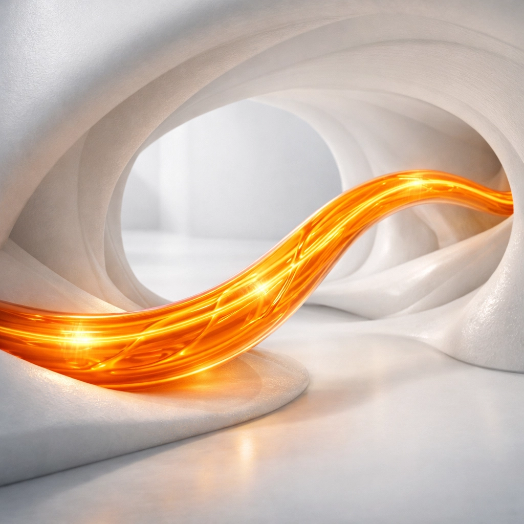 A glowing sciatic nerve gliding smoothly through a soft tissue canal for gentle sciatica relief.