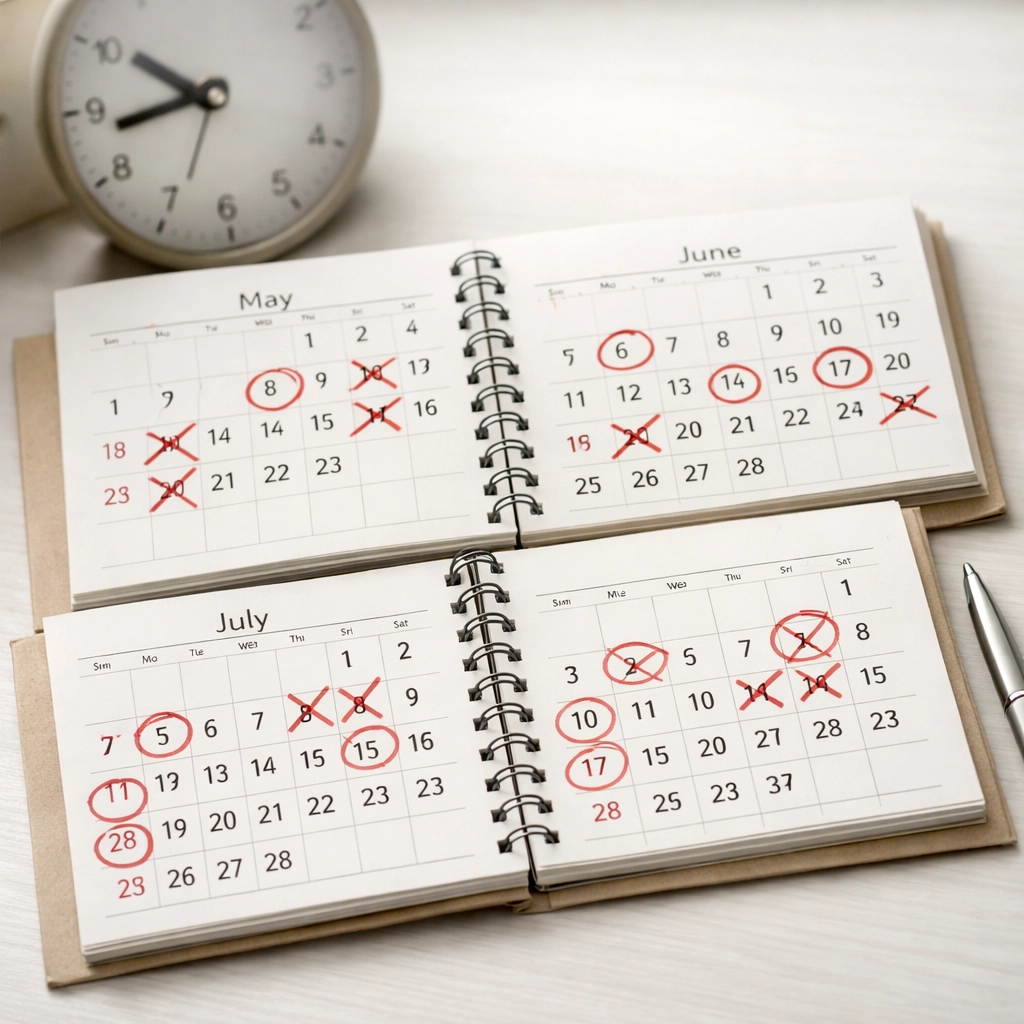Calendar showing time wasted waiting for sciatica MRI instead of starting treatment