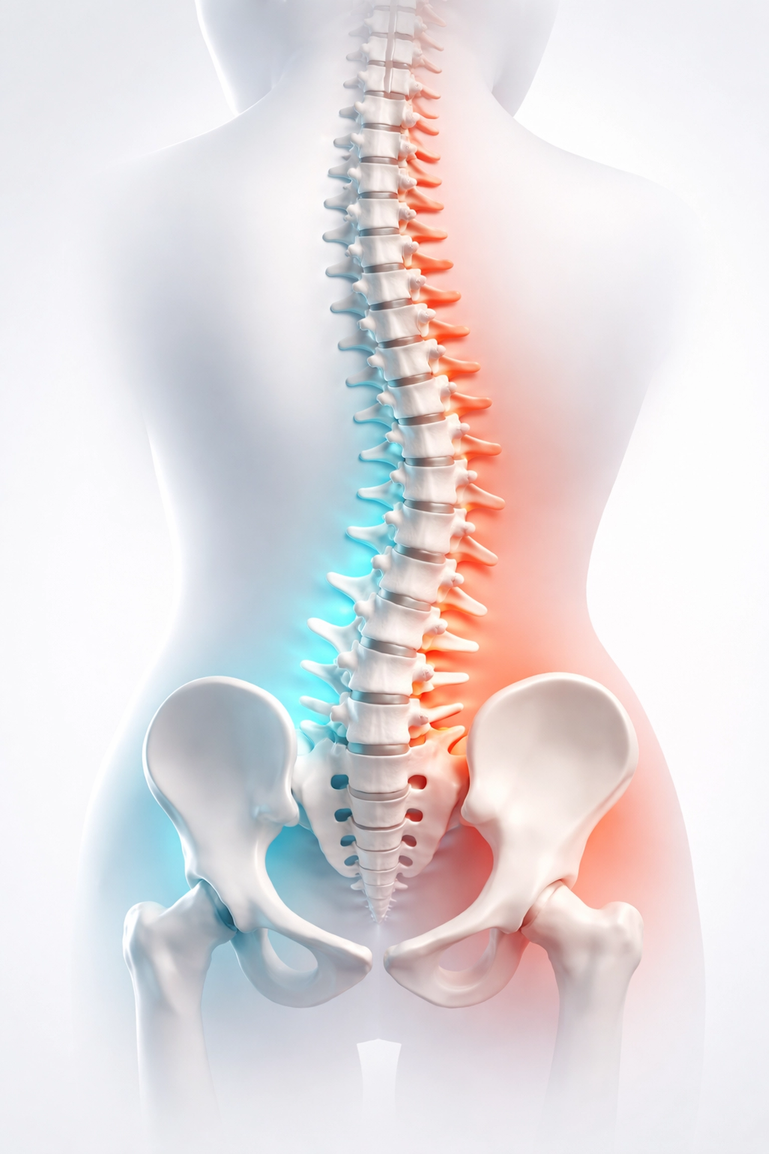 Minimalist illustration of spine highlighting body imbalance, key factor in sciatica pain