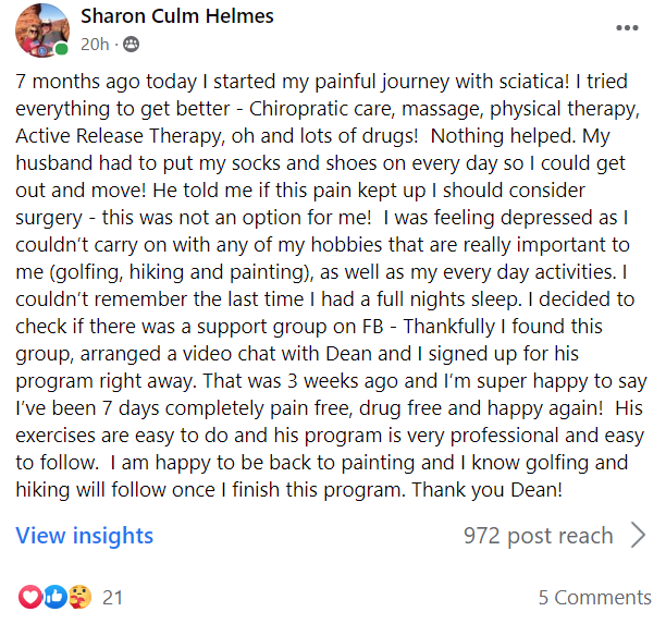 Sciatica Relief Now Client Testimonial