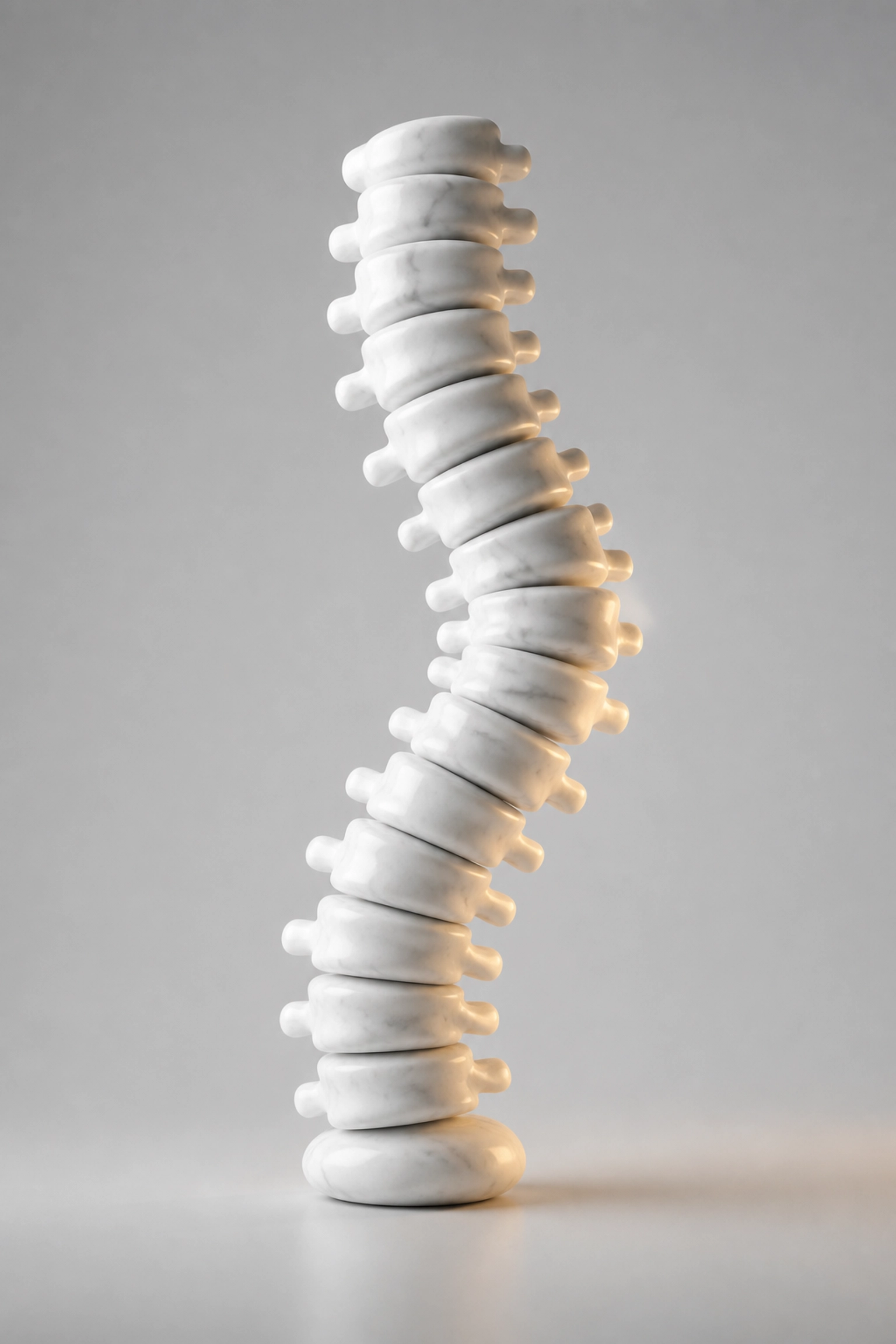 Stylized human spine showing structural imbalance and misalignment causing sciatica nerve pain.