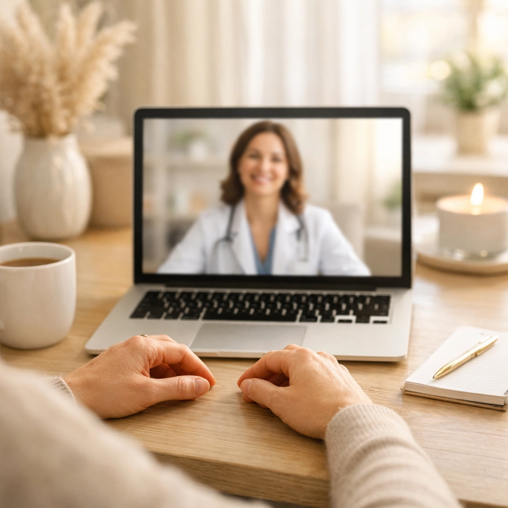 A patient experiencing pain relief during a 1:1 Sciatica Proof Lab virtual consultation with Dean Volk.