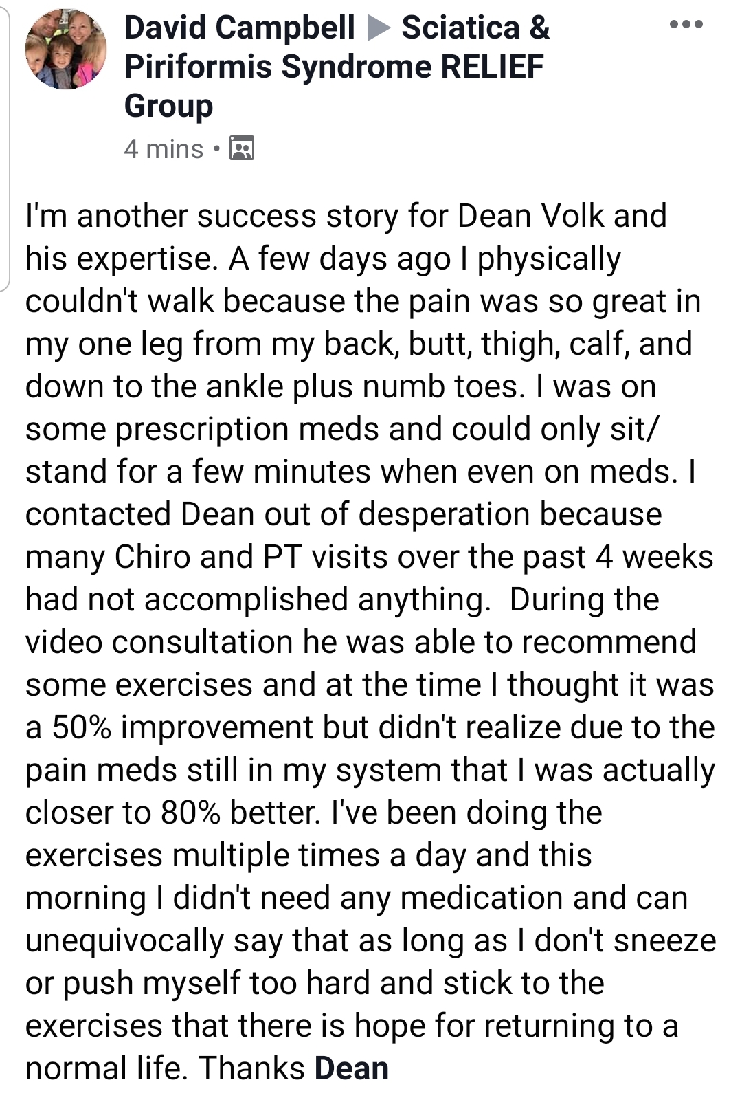 Client testimonial about rapid relief