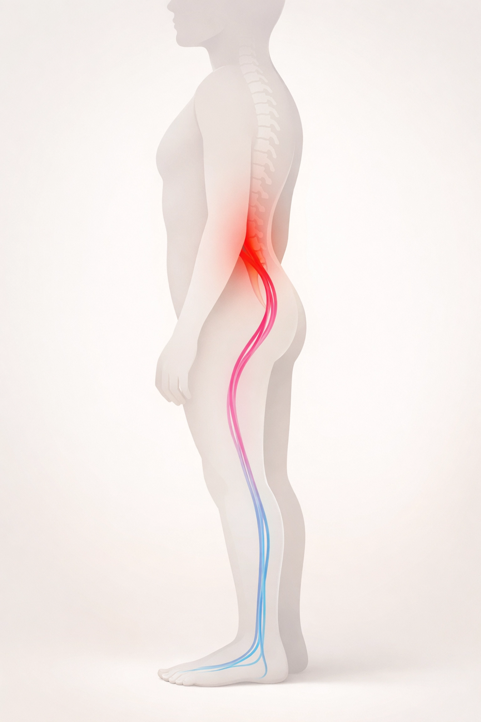 Sciatic nerve pathway illustration showing pain centralization during recovery