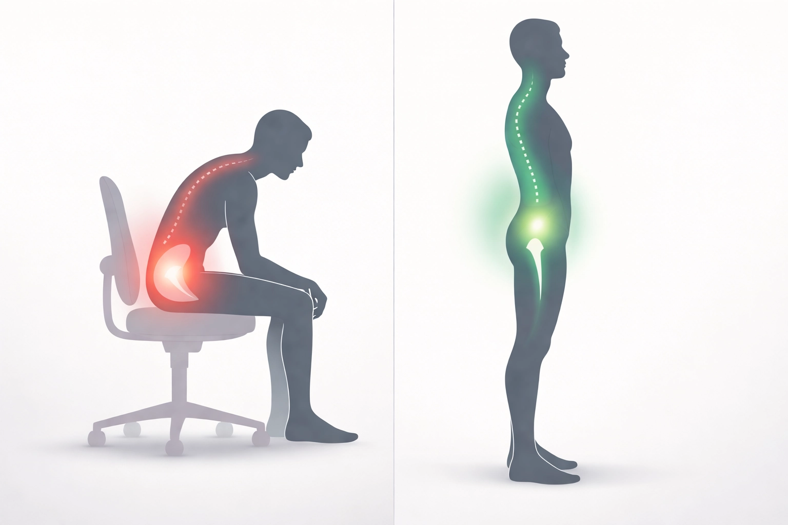 Comparison of slouched sitting posture versus healthy balanced standing posture for sciatica prevention