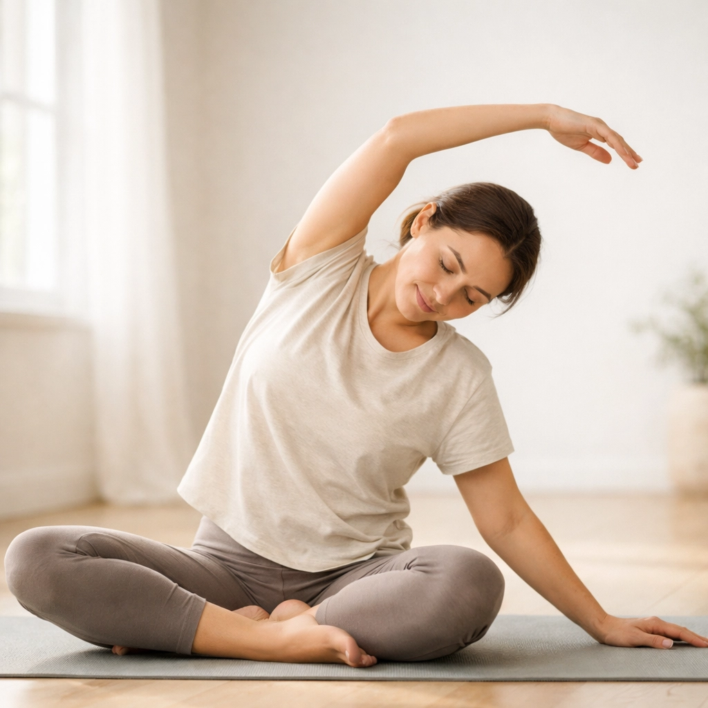 Person performing therapeutic stretching exercise for sciatica relief on non-painful side