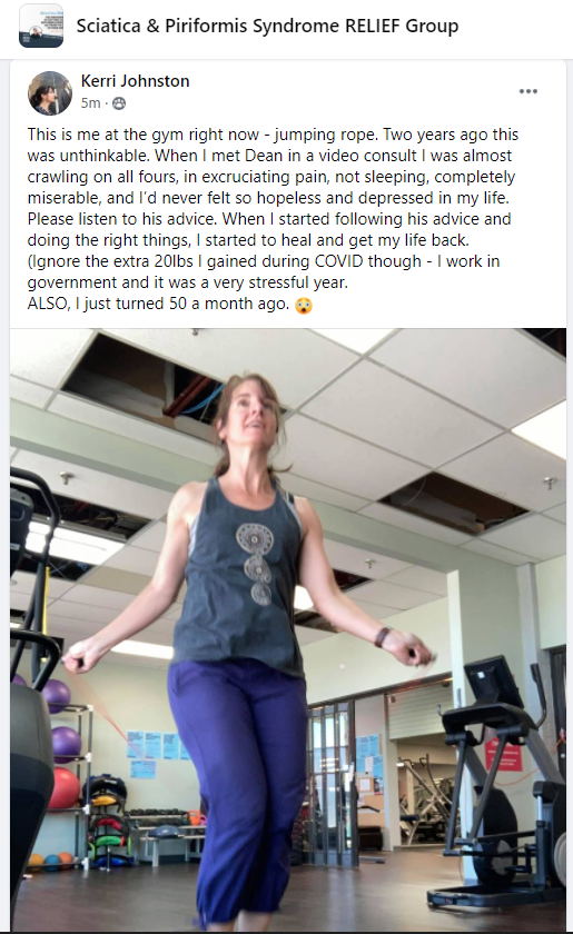A woman jumping rope in a gym after overcoming sciatica