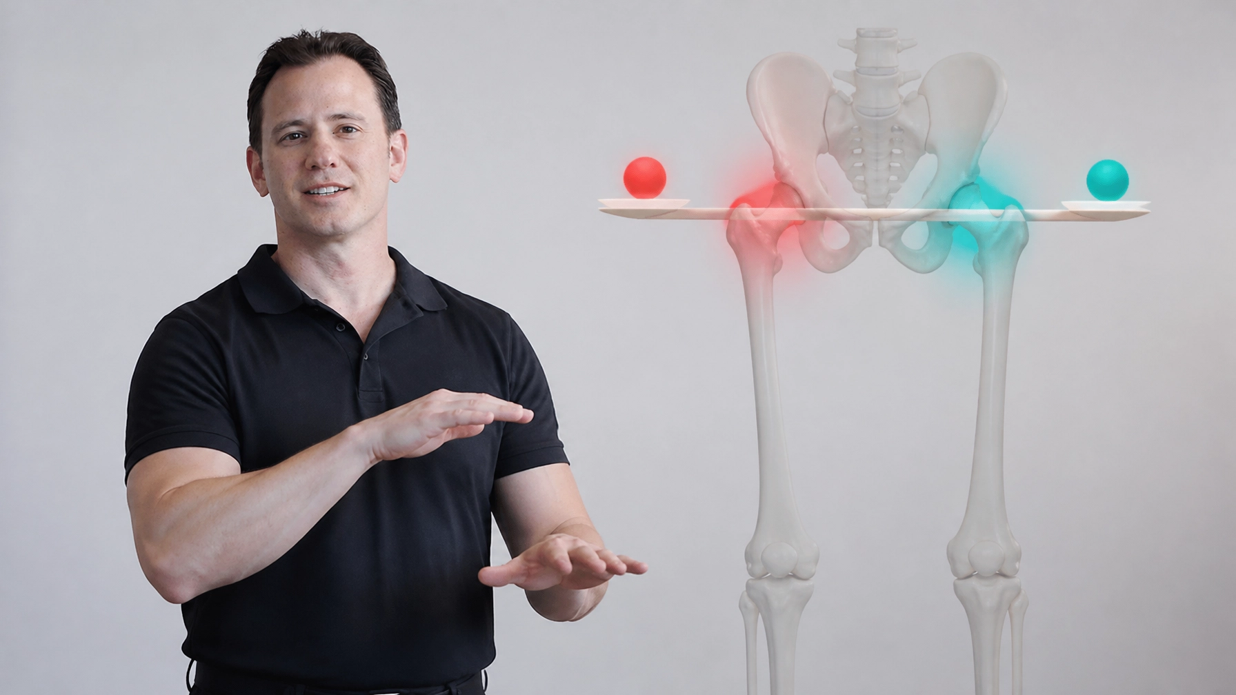 Dean Volk demonstrating a body balancing movement connected to the opposite side