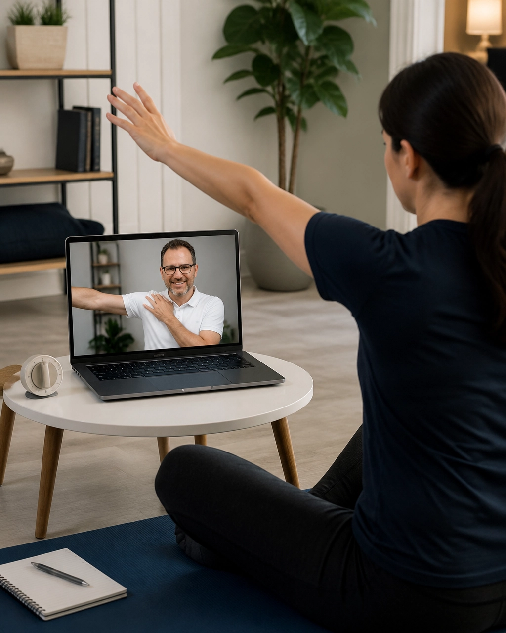 Dean Volk appearing on a laptop during a personalized 1:1 Sciatica Proof Lab session